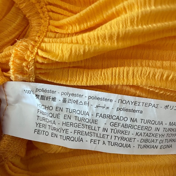 NWT Zara Spring Orange Yellow Flowy Pleated Blouse Top 3/4 Puff Sleeve Small - Picture 10 of 10